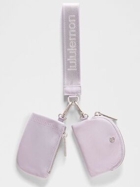 Lululemon Dual Pouch Wristlet Metallic Wordmark Faint Lavender NWT